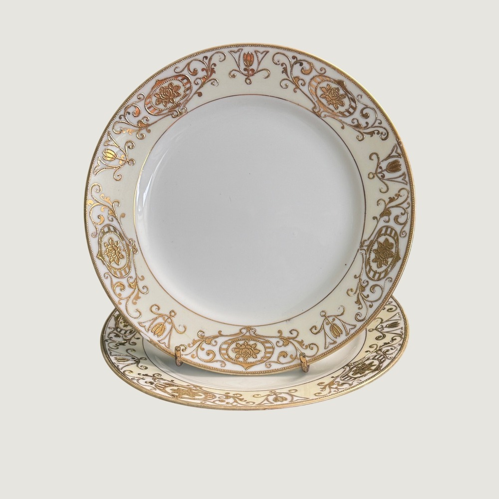 Pair of Vintage Noritake Christmas Ball 175 Gold Scroll Floral Side Plates